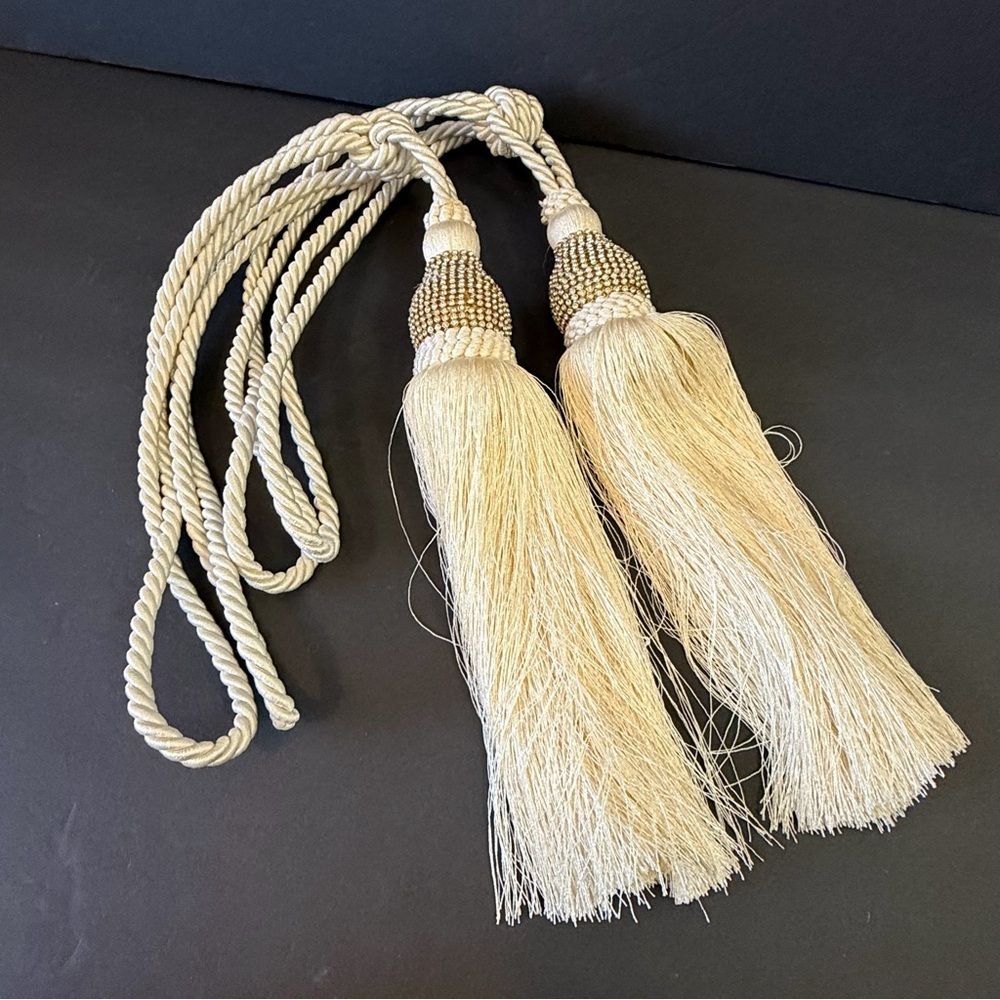 Cream Tassel Curtain Tie Backs Bling Glam Holdback Tie Rope Home Window Chair 2x